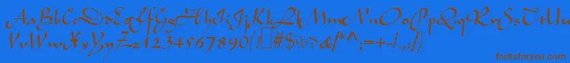 フォントL690ScriptRegular – 茶色の文字が青い背景にあります。