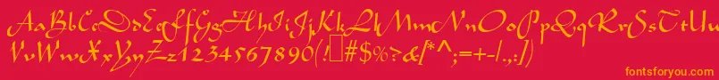 L690ScriptRegular Font – Orange Fonts on Red Background