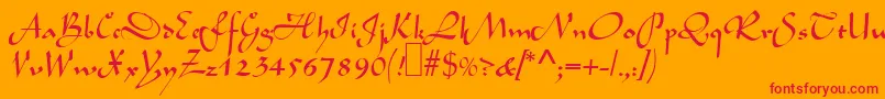 Czcionka L690ScriptRegular – czerwone czcionki na pomarańczowym tle