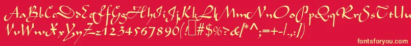 フォントL690ScriptRegular – 黄色の文字、赤い背景