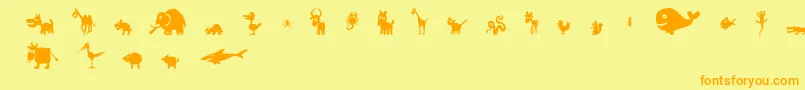 FeWinPets2-Schriftart – Orangefarbene Schriften auf gelbem Hintergrund