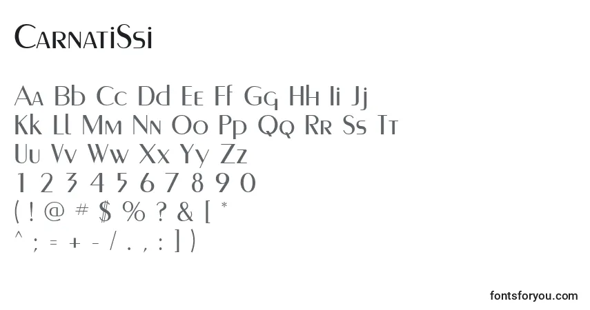 A fonte CarnatiSsi – alfabeto, números, caracteres especiais