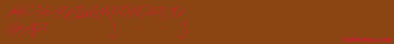 フォントArtySignature – 赤い文字が茶色の背景にあります。