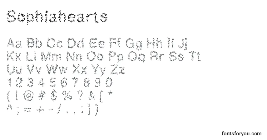 A fonte Sophiahearts (116536) – alfabeto, números, caracteres especiais