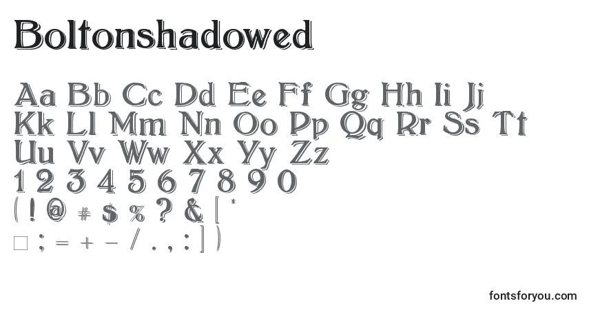 A fonte Boltonshadowed – alfabeto, números, caracteres especiais