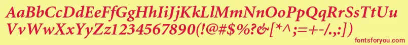 Шрифт MiniaturecBolditalic – красные шрифты на жёлтом фоне