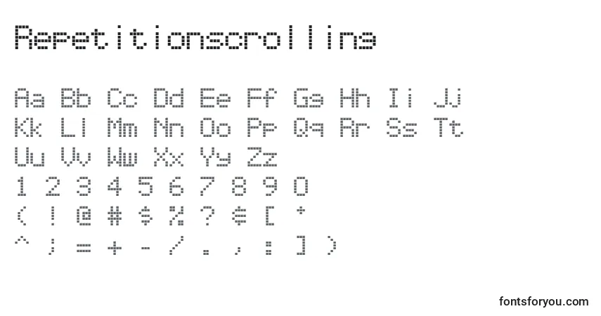 Шрифт Repetitionscrolling – алфавит, цифры, специальные символы