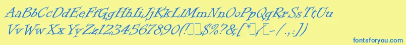 Czcionka InformalRomanLetPlain.1.0 – niebieskie czcionki na żółtym tle