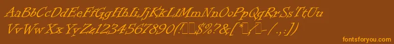 InformalRomanLetPlain.1.0-Schriftart – Orangefarbene Schriften auf braunem Hintergrund