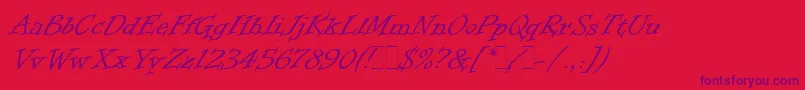 フォントInformalRomanLetPlain.1.0 – 赤い背景に紫のフォント