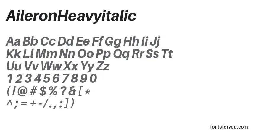 Czcionka AileronHeavyitalic – alfabet, cyfry, specjalne znaki
