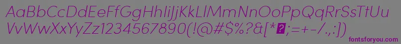 フォントSofiaProExtralightItalic – 紫色のフォント、灰色の背景