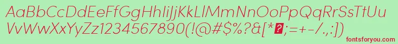 Fonte SofiaProExtralightItalic – fontes vermelhas em um fundo verde
