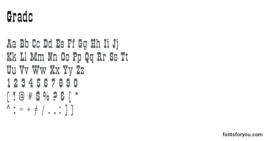 A fonte Gradc – alfabeto, números, caracteres especiais