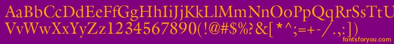 Aggalleonc-Schriftart – Orangefarbene Schriften auf violettem Hintergrund