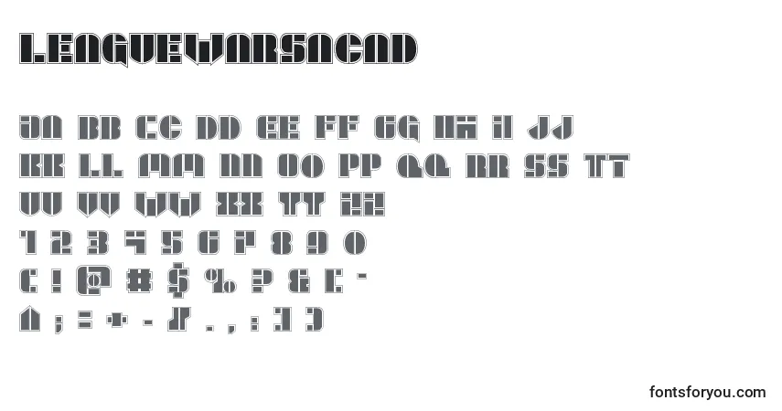Schriftart Leaguewarsacad – Alphabet, Zahlen, spezielle Symbole