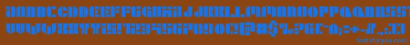 Leaguewarsacad-Schriftart – Blaue Schriften auf braunem Hintergrund