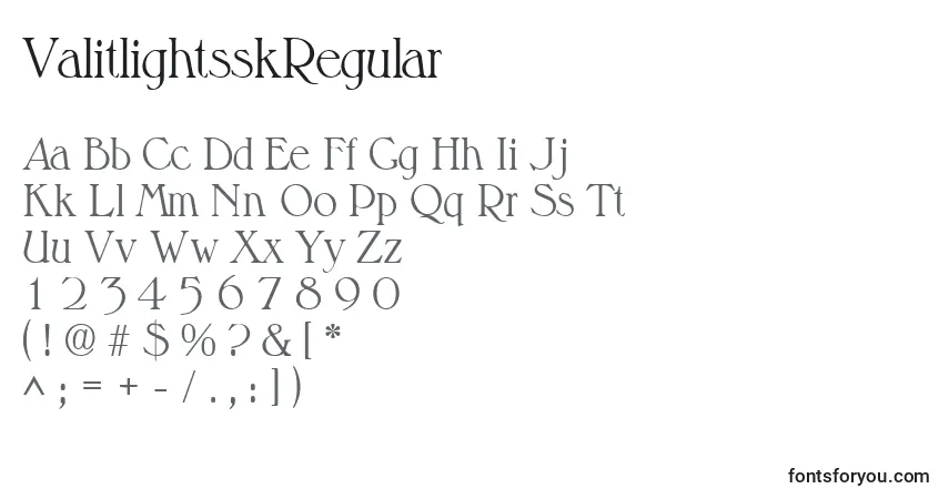 Schriftart ValitlightsskRegular – Alphabet, Zahlen, spezielle Symbole