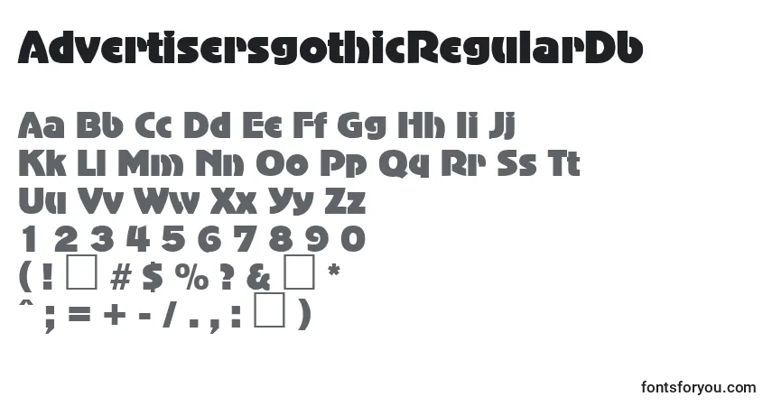 A fonte AdvertisersgothicRegularDb – alfabeto, números, caracteres especiais