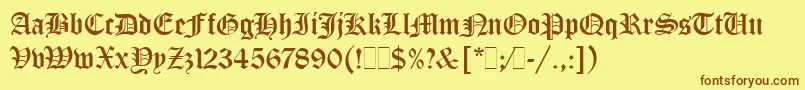 フォントOldEnglishLetPlain.1.0 – 茶色の文字が黄色の背景にあります。