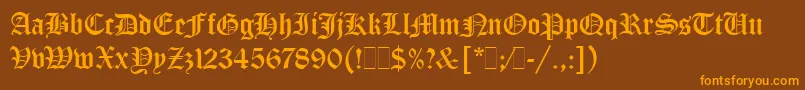 フォントOldEnglishLetPlain.1.0 – オレンジ色の文字が茶色の背景にあります。