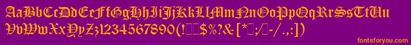 フォントOldEnglishLetPlain.1.0 – 紫色の背景にオレンジのフォント