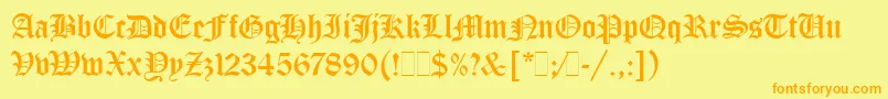 フォントOldEnglishLetPlain.1.0 – オレンジの文字が黄色の背景にあります。