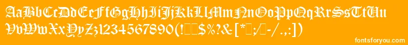 OldEnglishLetPlain.1.0-fontti – valkoiset fontit oranssilla taustalla