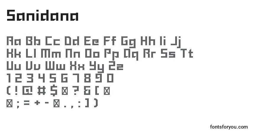 Czcionka Sanidana – alfabet, cyfry, specjalne znaki