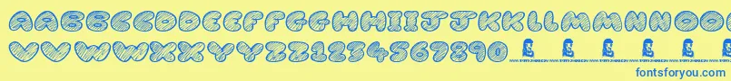 フォントCartoonMadness – 青い文字が黄色の背景にあります。
