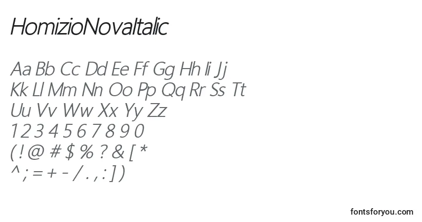 Fuente HomizioNovaItalic - alfabeto, números, caracteres especiales