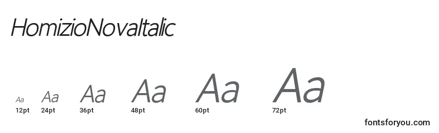 Размеры шрифта HomizioNovaItalic