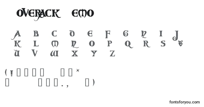 A fonte CoverackDemo – alfabeto, números, caracteres especiais