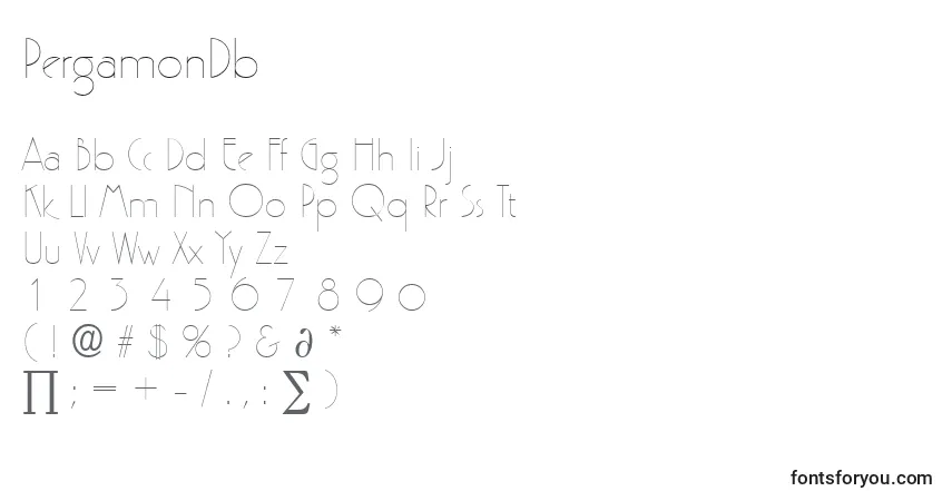 Czcionka PergamonDb – alfabet, cyfry, specjalne znaki