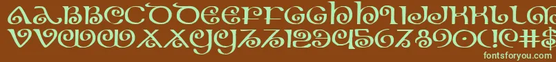 フォントTheshireexp – 緑色の文字が茶色の背景にあります。