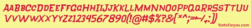 KlapjoRegularItalic-Schriftart – Rote Schriften auf gelbem Hintergrund