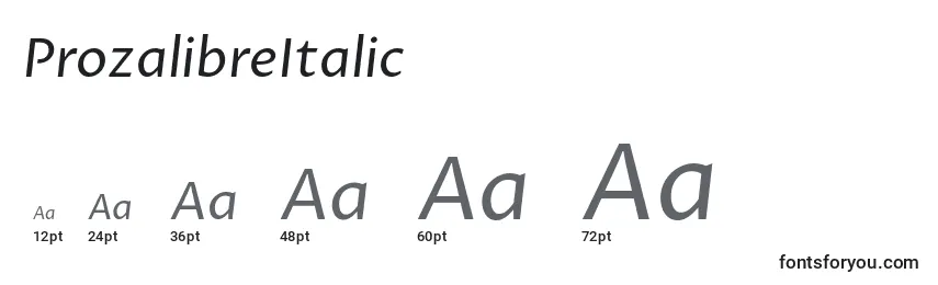 Размеры шрифта ProzalibreItalic