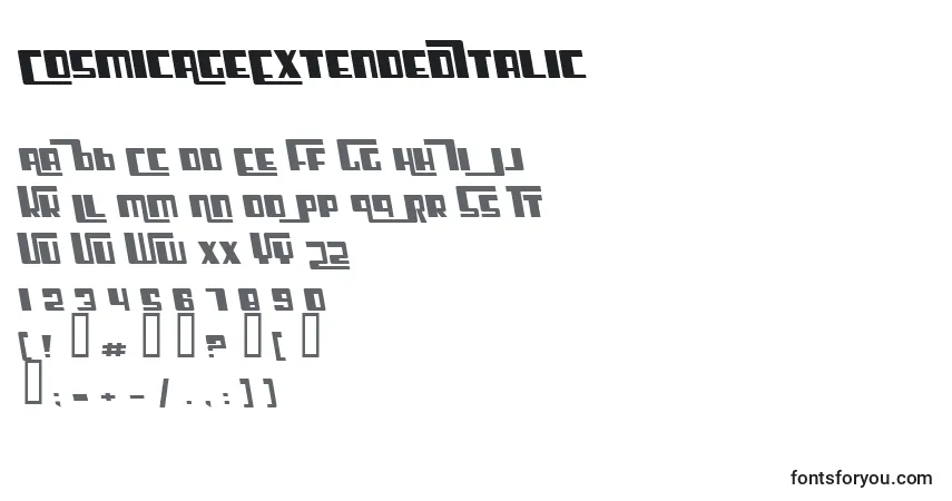 Шрифт CosmicAgeExtendedItalic – алфавит, цифры, специальные символы
