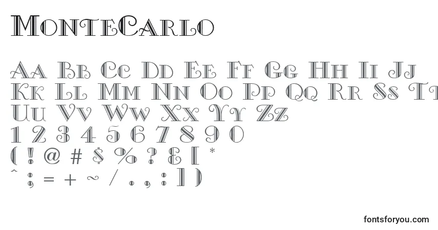 A fonte MonteCarlo – alfabeto, números, caracteres especiais