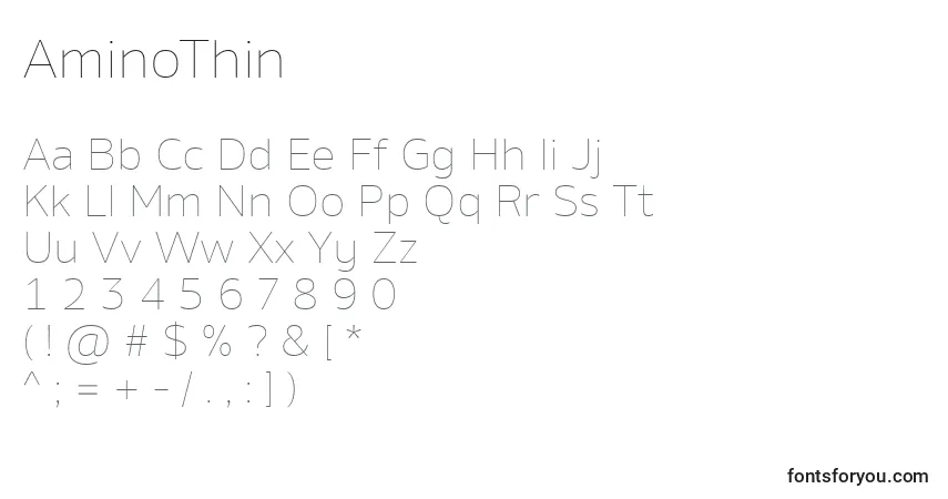 Schriftart AminoThin – Alphabet, Zahlen, spezielle Symbole