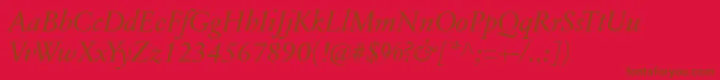 Fonte SabonnextLtDisplayItalic – fontes marrons em um fundo vermelho