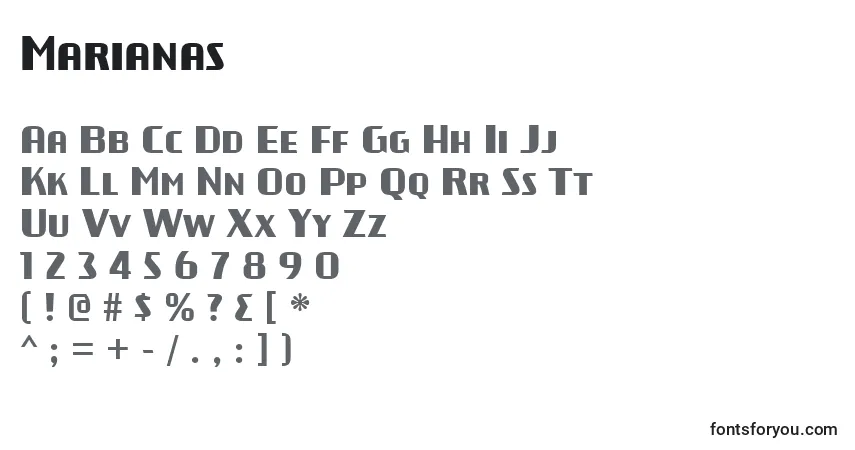 Czcionka Marianas – alfabet, cyfry, specjalne znaki