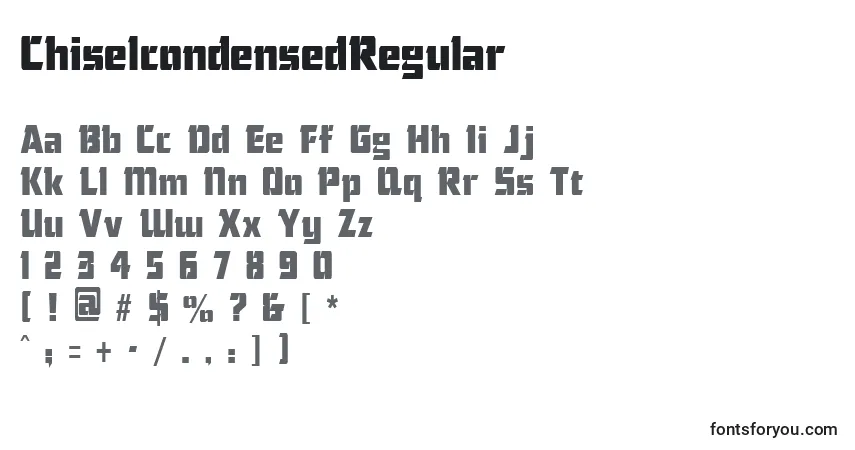 A fonte ChiselcondensedRegular – alfabeto, números, caracteres especiais