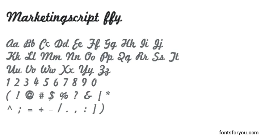 A fonte Marketingscript ffy – alfabeto, números, caracteres especiais