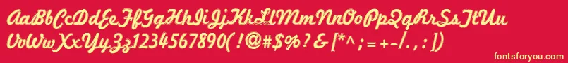 Marketingscript ffy-Schriftart – Gelbe Schriften auf rotem Hintergrund
