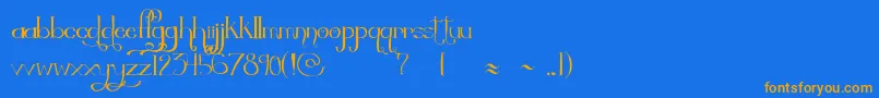 フォントThequickestshift – オレンジ色の文字が青い背景にあります。