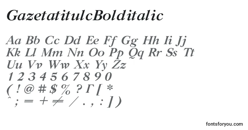 Шрифт GazetatitulcBolditalic – алфавит, цифры, специальные символы