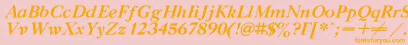 GazetatitulcBolditalic-Schriftart – Orangefarbene Schriften auf rosa Hintergrund