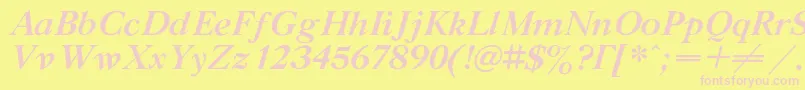 GazetatitulcBolditalic-fontti – vaaleanpunaiset fontit keltaisella taustalla