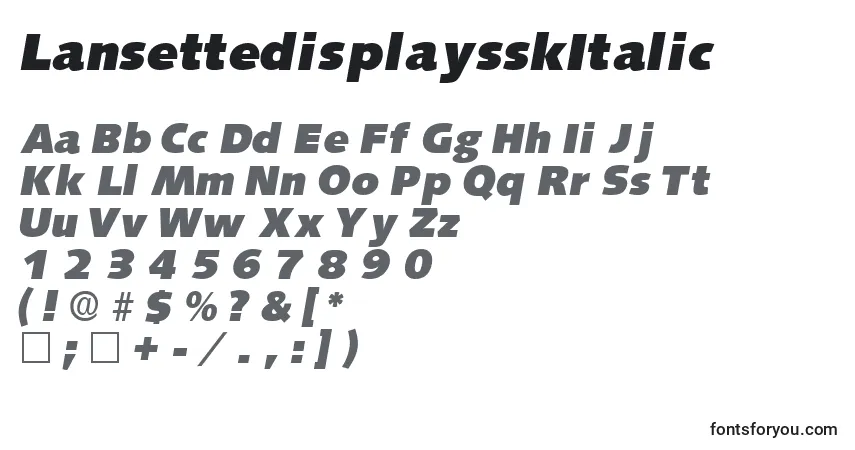 Czcionka LansettedisplaysskItalic – alfabet, cyfry, specjalne znaki